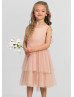 Pleated Tulle Tea Length Tiered Skirt Flower Girl Dress